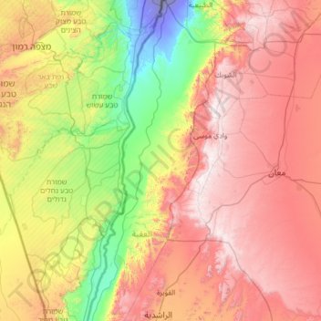 Carte topographique قضاء وادي عربة, altitude, relief