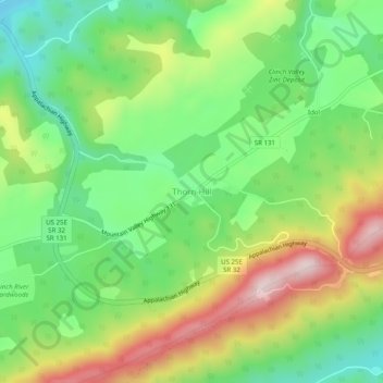 Carte topographique Thorn Hill, altitude, relief