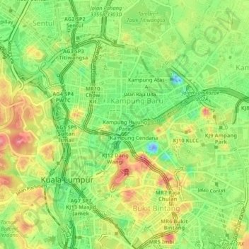 Carte topographique Kampung Hujung Pasir, altitude, relief