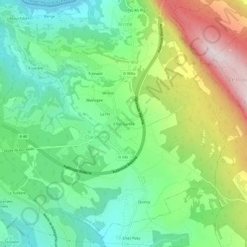 Carte topographique Chez Gantin, altitude, relief