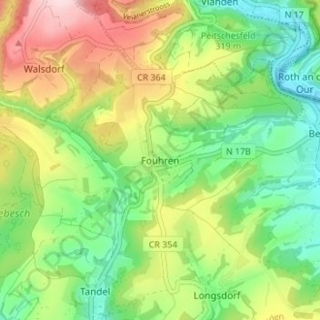 Carte topographique Fouhren, altitude, relief