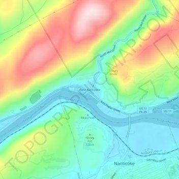 Carte topographique West Nanticoke, altitude, relief