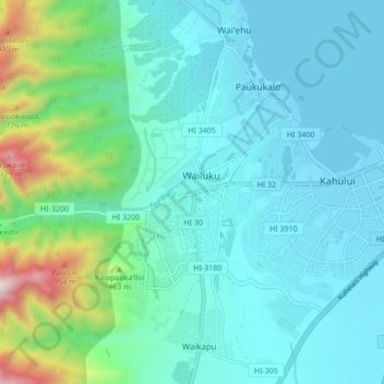 Carte topographique Wailuku, altitude, relief