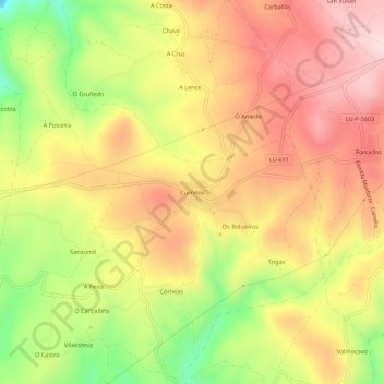 Carte topographique Currelos, altitude, relief