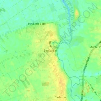 Carte topographique Becconsall, altitude, relief