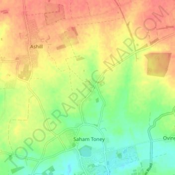 Carte topographique Saham Hills, altitude, relief