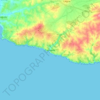 Carte topographique Carvoeiro, altitude, relief