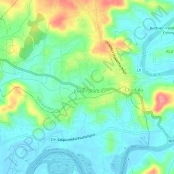 Carte topographique Pariyaram, altitude, relief