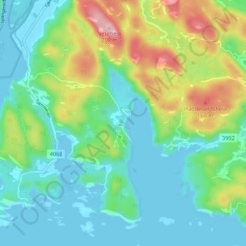 Carte topographique Kvåfjord, altitude, relief