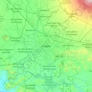 Carte topographique Puebla de Zaragoza, altitude, relief