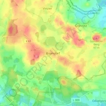 Carte topographique Bujendorf, altitude, relief