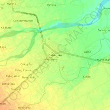 Carte topographique Cabatuan, altitude, relief