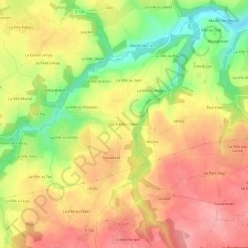 Carte topographique Les Trente Chênes, altitude, relief