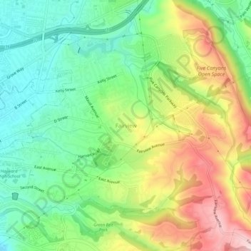 Carte topographique Fairview, altitude, relief