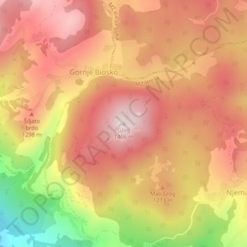 Carte topographique Glog, altitude, relief