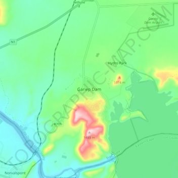 Carte topographique Gariep Dam, altitude, relief