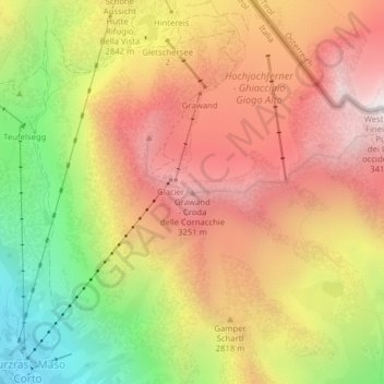 Carte topographique Grawand, altitude, relief