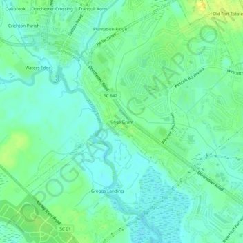Carte topographique Kings Grant, altitude, relief