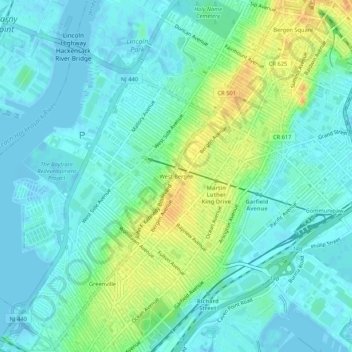 Carte topographique West Bergen, altitude, relief