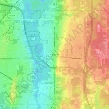 Carte topographique Howland Township, altitude, relief