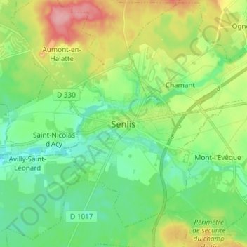 Carte topographique Senlis, altitude, relief