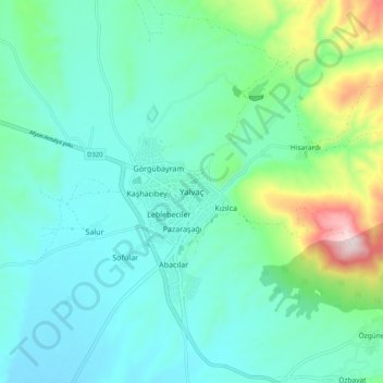 Carte topographique Yalvaç, altitude, relief