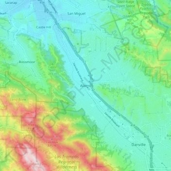 Carte topographique Alamo, altitude, relief