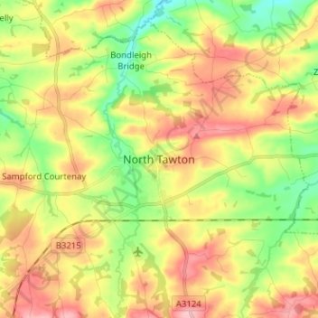 Carte topographique North Tawton, altitude, relief
