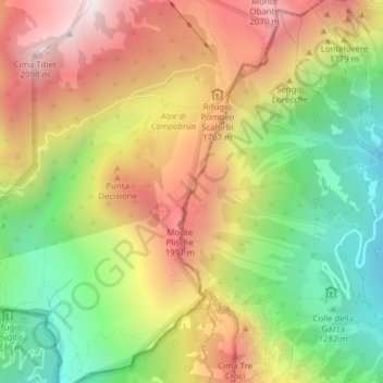 Carte topographique Porta di Campobrun, altitude, relief