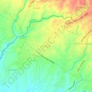 Carte topographique Munggu, altitude, relief