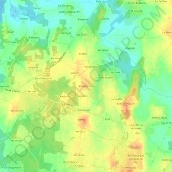 Carte topographique Kervéranton, altitude, relief