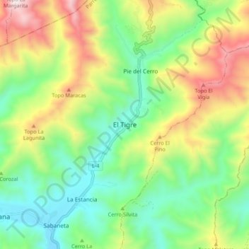 Carte topographique El Tigre, altitude, relief