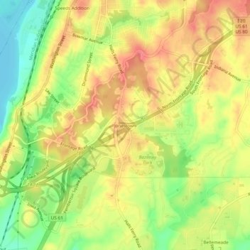 Carte topographique Jonestown, altitude, relief