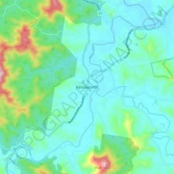 Carte topographique Kenilworth, altitude, relief