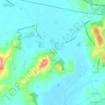 Carte topographique Solomeo, altitude, relief