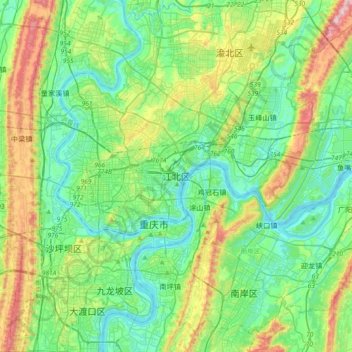 Carte topographique Jiangbei, altitude, relief