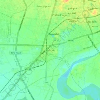 Carte topographique Sarkhej, altitude, relief