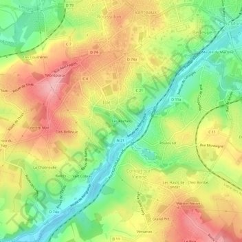 Carte topographique Les Roches, altitude, relief