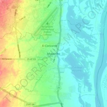 Carte topographique Malambo, altitude, relief