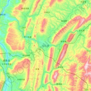 Carte topographique Yinjiang, altitude, relief