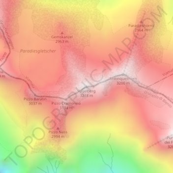 Carte topographique Vogelberg, altitude, relief