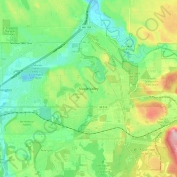 Carte topographique Maple Valley, altitude, relief
