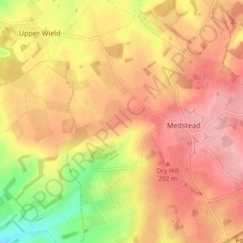 Carte topographique Hattingley, altitude, relief