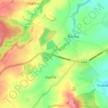 Carte topographique Holwell, altitude, relief