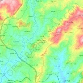 Carte topographique Senhora da Aparecida, altitude, relief