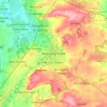 Carte topographique Hetton-le-Hole, altitude, relief