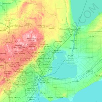 Carte topographique Macomb, altitude, relief