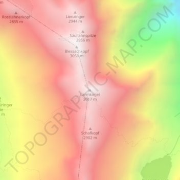 Carte topographique Larmkogel, altitude, relief