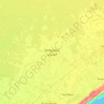 Carte topographique Qoryooley, altitude, relief