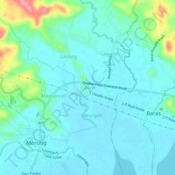 Carte topographique Calero, altitude, relief